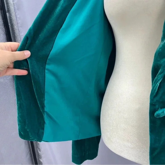 For Love & Lemons Viva Emerald Silk Blend Velvet Blazer Size Small - Picture 10 of 14